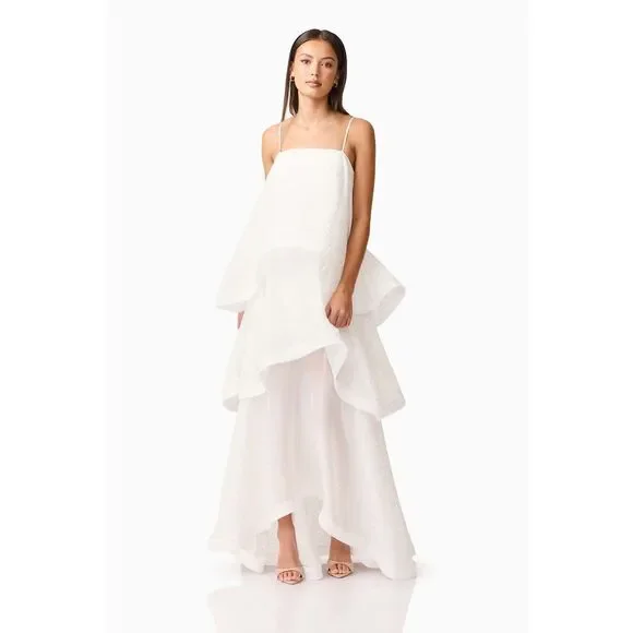 Elliatt Moss Tiered Embellished Gown White bachelorette wedding Bridal size S NW - Picture 3 of 11